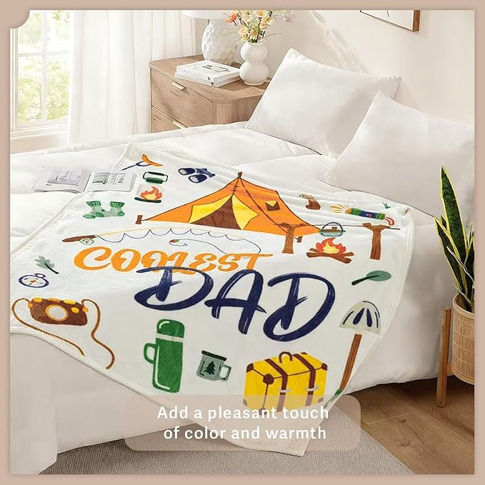 Geniospin Throw Blanket for Dad Birthday Gifts from Daughter Son, Dear Dad Blanket for Christmas, Super Soft Flannel Throw Blanket for Couch Bed Sofa, Warm and Cozy