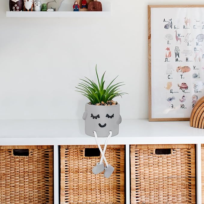 Cute Artificial Succulents Plants in Cement Pots with Hanging Legs - Small Fakeplants Kitchen Shelves Decor, Bathroom Shelf Decoration, Shelf Decoration Accents, Office Wall Decor - Set of 1