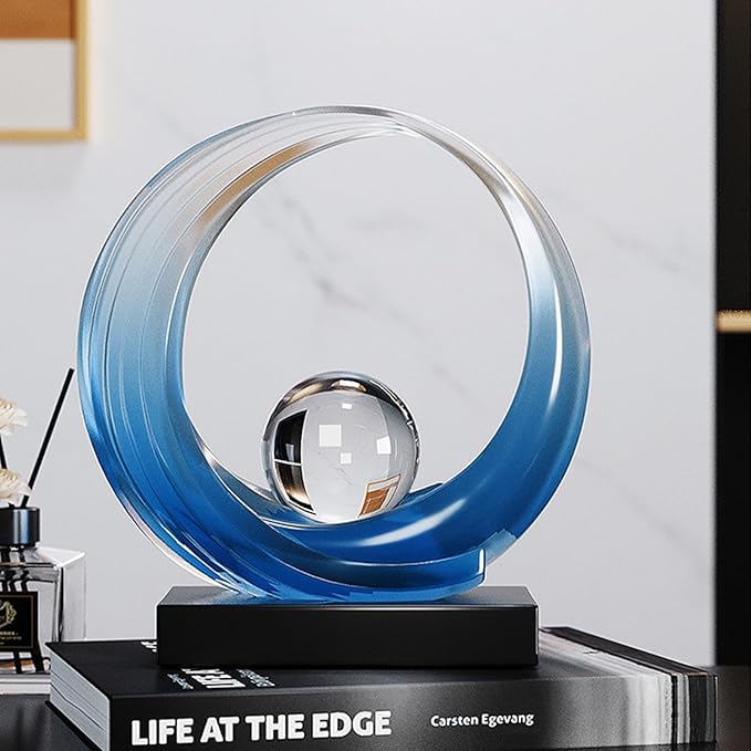 Blue Wave Resin Origami Statue Modern Abstract Home Decoration Sculpture Abstract Office Desk Center Art Statue Family Bedroom Living Room Blue Art Decoration (A-Blue)