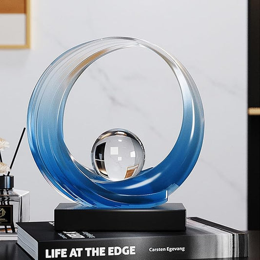 Blue Wave Resin Origami Statue Modern Abstract Home Decoration Sculpture Abstract Office Desk Center Art Statue Family Bedroom Living Room Blue Art Decoration (A-Blue)