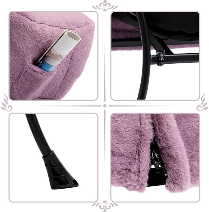 HollyHOME Fabric Lazy Chair with Foldable Ottoman, Accent Comfy Lounge Arm Chair and Folding Footrest Stool Set, Leisure Sofa Reading Chair and Footstool for Living Room, Bedroom, Dorm, Purple