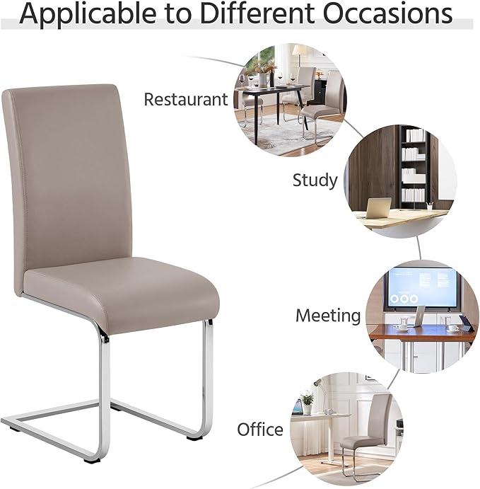 Yaheetech Dining Chairs Set of 6 Modern Faux Leather Upholstered Dining Room Chairs with High Back and Metal Chrome Legs for Kitchen/Living Room/Restaurant, Light Brown