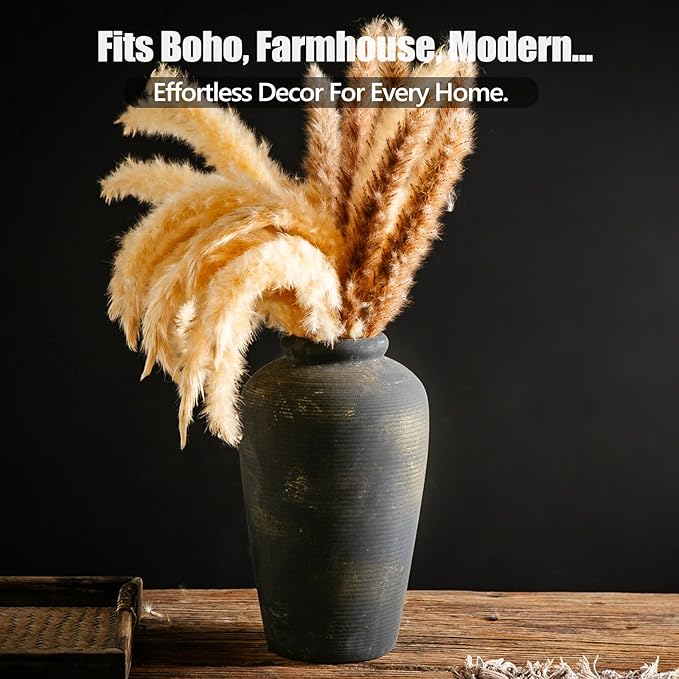 11 Inch Tall Large Ceramic Rustic Flower Vase for Home Office Decor, Boho Farmhouse Living Room Coffee Table Kitchen Bedroom Bathroom Wall Decor Aesthetic, Vintage House Shelf Decor -Bronze