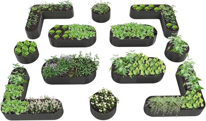A ANLEOLIFE 12-Pack 4X4X1.5ft & 6X2X1.5ft & 81x81x18 in Deep Root Galvanized Raised Garden Beds Outdoor for Planting Vegetables Flowers Herb, Quartz Grey