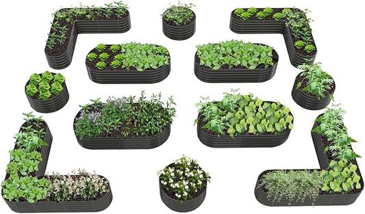 A ANLEOLIFE 12-Pack 4X4X1.5ft & 6X2X1.5ft & 81x81x18 in Deep Root Galvanized Raised Garden Beds Outdoor for Planting Vegetables Flowers Herb, Quartz Grey