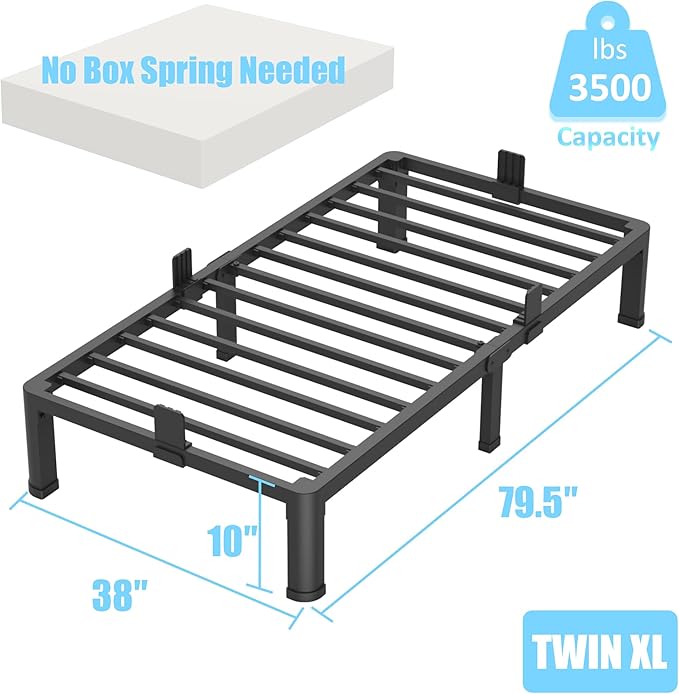 FUIOBYVV 10 Inch Twin XL Bed Frame with Round Corner Edge Legs 3500 lbs Metal Heavy Duty Steel Slats Support No Box Spring Needed Platform Noise Free Easy Assembly