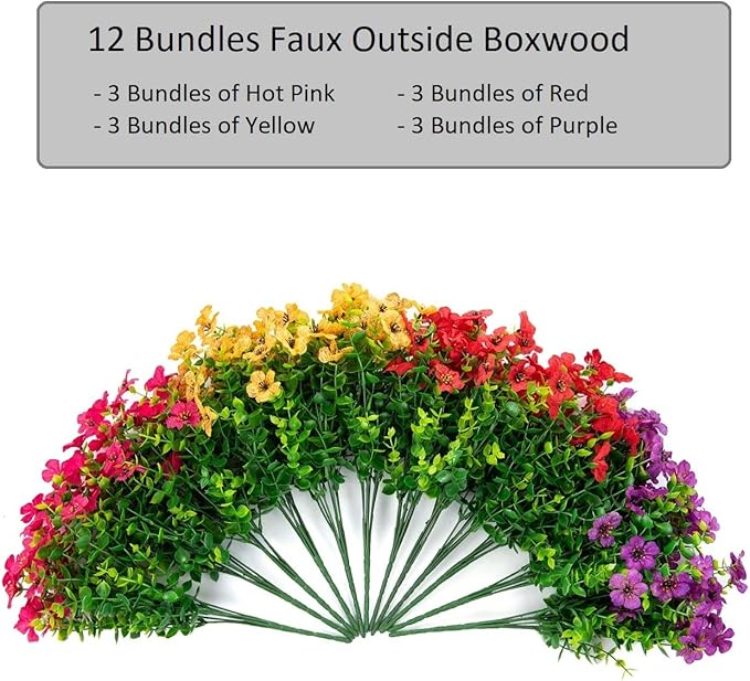 Artificial Fake Plants Flowers for Outdoor Outside Spring Summer Decoration, 12 Bundles Faux Silk Colorful Mix Daisy UV Sun Resistant Realistic for Porch Patio Home Planter Window Box Yard