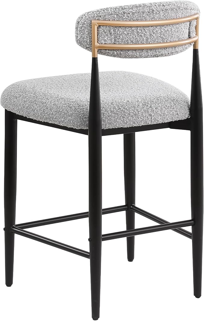 Morden Fort Counter Height Bar Stools Set of 2, Modern Upholstered Counter Stools with Black Metal Legs and Gold Accent, 26" Boucle Island Chairs for Kitchen and Home Bar