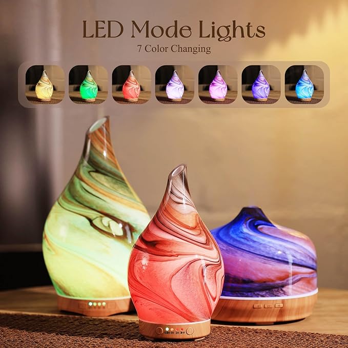 Porseme 150ml Glass Essential Oil Diffuser Aromatherapy Ultrasonic Cool Mist Humidifier 6 Running Hours Waterless Auto-Off Air Diffusers for Sleeping,Yoga,Office Working Spa and Rest (Deep Desert)