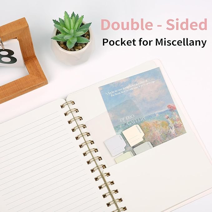 Spiral Notebook-5.75" x 8.125" Journal with Back Pockets and 160 Lined Pages,PU Leather Cover Business Journal, Twin-Wire Binding Notebook Perfect for Office & Home School Supplies