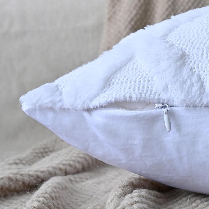 Set of 2 Soft Moroccan Throw Pillow Covers 18x18 Inch Plush Boho Decorative Pillow Cover Accent Cushion Case for Couch Sofa Bed, Pure White