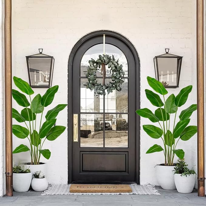 Hollyone Large Bird of Paradise Artificial Plant in Pot 5FT Tall Fake Bird of Paradise Plant Faux Tropical Palm Tree Faux Plantain Banana Leaf for Indoor Outdoor Home Office Garden Decor, 13 Leaves