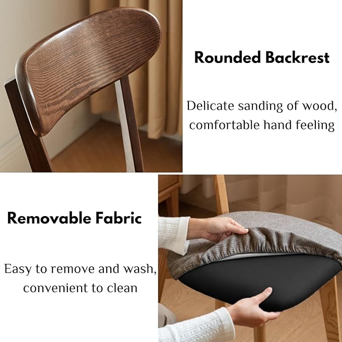 100% Solid Oak Wood Dining Chairs,Mid Century Modern Dining Chairs with Upholstered Cushion,Kitchen,Dining Room Chairs Set of 4 (4, Walnut Color Grey Upholstery)