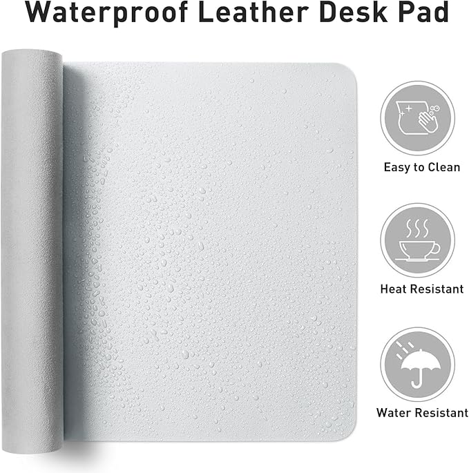 Aothia Leather Desk Pad Protector, Office Desk Mat, Large Mouse Pad, Non-Slip PU Leather Desk Blotter, Laptop Desk Pad, Waterproof Desk Writing Pad for Office and Home (48"x17", Barely Grey)