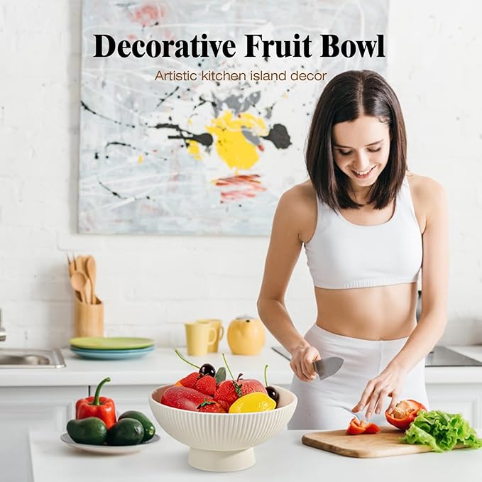 Decorative Bowl Modern Ceramic White Decor Bowls for Home Decor, Fruit Bowl for Kitchen Counter Key Bowl for Entryway Table, 8" Pedestal Footed Bowls Decorative Trays for Coffee Table