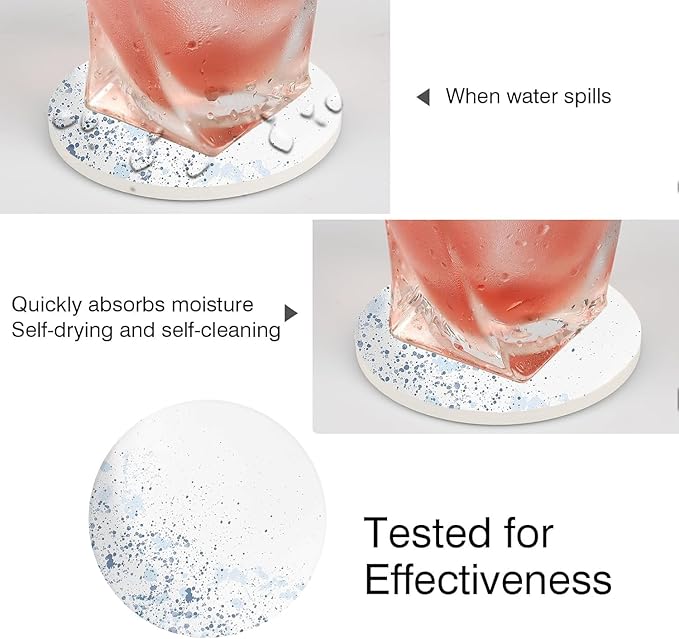 Drink Stone Coasters Set of 2 -Round Marble Style Desk Coasters with Non-Slip Cork Backing, Cute Coffee Desk Coaster for Office, Home Decor, Housewarming #2PACK (Starry Ink)