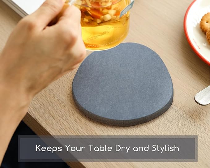 Diatomaceous Earth Coasters, 4pc Set – 3.9"x3.9", Quick-Dry, Absorbent, Heat-Resistant, Modern Stone Design, Dark Gray, Irregular Shape