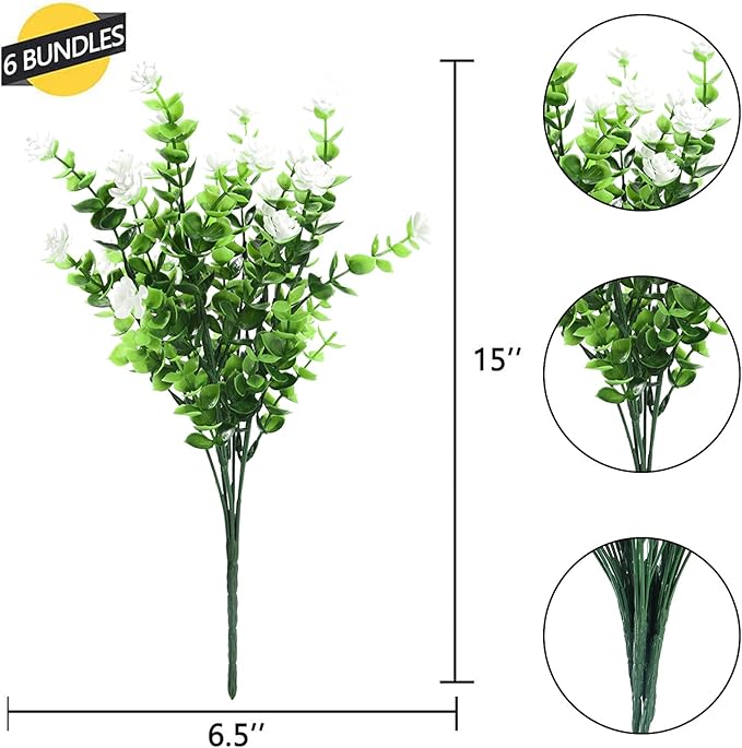 GREENRAIN Artificial Flowers Outdoor Fake Flowers for Decoration UV Resistant No Fade Faux Plastic Plants Garden Porch Window Box Décor (18 Bundles, 4#White)