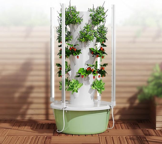 BAOSHISHAN Hydroponics Tower with Foldable Led Light, 20pods Vertical Hydroponic Garden Tower, Auto Water Circulate Hydroponics Growing System for Herb, Vegetable, Fruit(5 Layer)