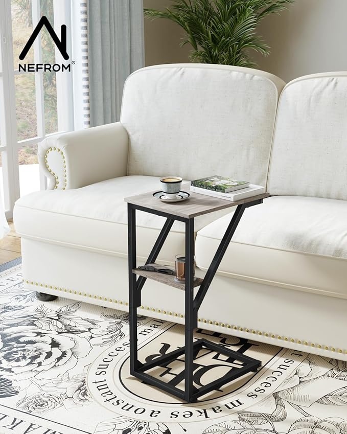 C-Shaped End Table, Small Side Table for Couch, Sofa TV Tray Table for Living Room, Bedroom, Bedside ET-D-GY1
