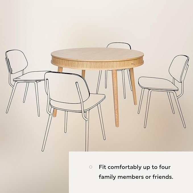 WERMO 47'' Round Dining Table for 4 People - Pre Assembled Round Kitchen Table with 2 Hidden Storages (Oak)