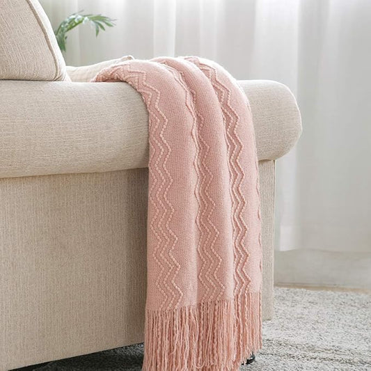 BOURINA Pink Throw Blanket 60x80 Inches Throw Textured Solid Soft Sofa Throw Couch Knitted Decorative Blanket