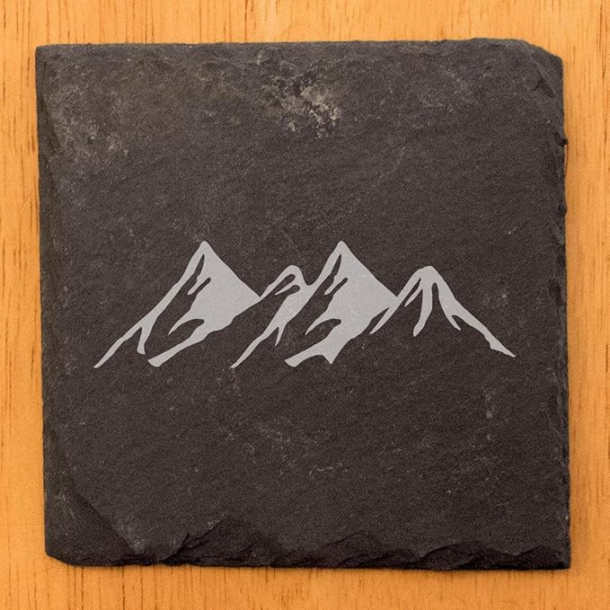 Mountain Majesty Slate Coasters with Stunning Mountain Scene Design - Perfect for Home and Office Decor and Protection of Surfaces, Available in Square or Round Coasters - Square Slate - Set of 4