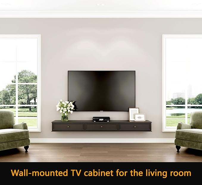 70-inch Wall-Mounted TV Stand, Accommodates 50- to 75-inch TVs, Features Hidden Cable Management, high Weight Capacity, and Space-Saving Black Floating TV Stand