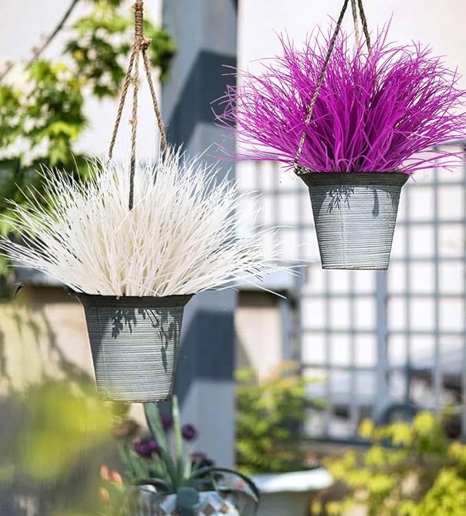 12 Bundles Artificial Fake Grass Plants Flowers Faux Plastic Wheat Grass Outdoor UV Resistant Greenery Shrubs Plant for Outdoor Planters Wedding Indoor Outside Hanging Home Garden Décor(Pure Fuchsia)