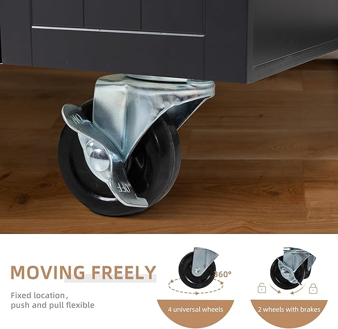 Shintenchi Kitchen Island Cart with Storage,Rolling Kitchen Island Side Table on Wheels with Large Worktop,Storage Cabinet,Towel Rack and Drawers for Kitchen,Dinning Room,Black