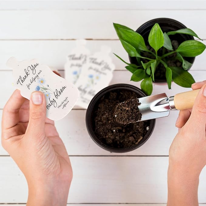 Plantable Bottle Shaped Seed Paper – 5 Blue Baby Shower Favors for Guests with Wildflower Seeds, Baby Shower Gifts for Guest