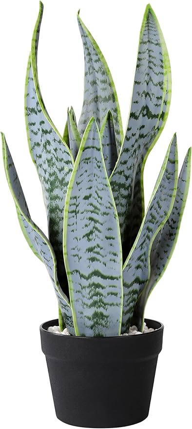 22.5" Artificial Snake Plant Faux Sansevieria Plants Tropical Fake Plants in Black Pot Greenery Plant Perfect for Home Office Living Room Housewarming Gifts Indoor Outdoor Decor-Green