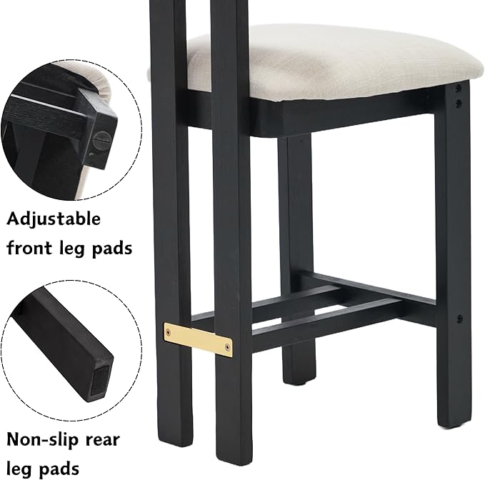 26' Counter Stools Set of 4 Modern Farmhouse Linen Upholstered Kitchen Bar Stools with Back and Black Solid Wood Legs, Beige