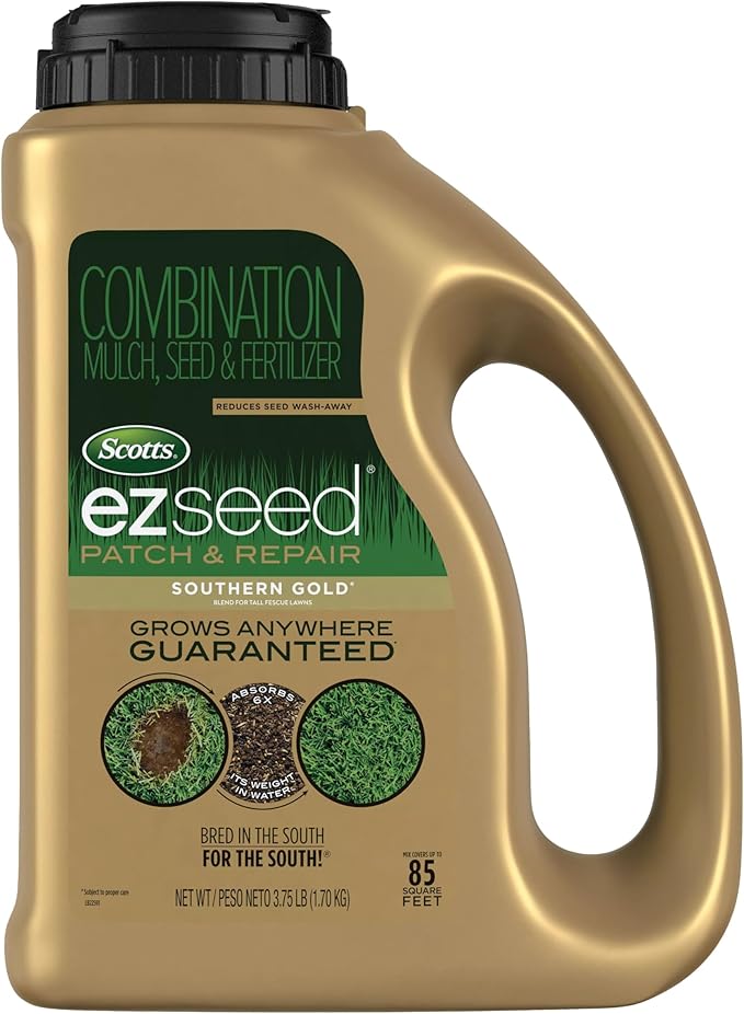 Scotts EZ Seed Patch & Repair Southern Gold Blend for Tall Fescue Lawns, Mulch, Grass Seed and Fertilizer for Bare Spots and Repair, Bred for The South, 3.75 lbs.