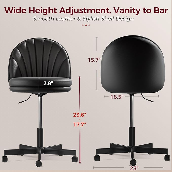 COMHOMA Vanity Chair with PU Leather, Small Tall Armless Chair with Back, Cute Candy Chair for Girls Gift Living Room/Makeup Room/Bedroom/Kitchen (Height Use: Adjustable from Desk to Bar Height)