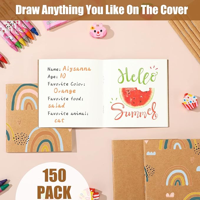 Thenshop 150 Pack Mini Notebooks Bulk Small Notepad Unlined Journals Pocket Blank Sketchbooks Kids Students Gifts Back to School Supplies 4 x 4 Inch 24 Sheets(Kraft)