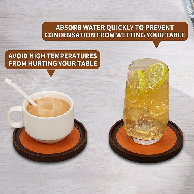 MinBoo Bamboo Coasters for Coffee Table Set of 4 Coasters for Drinks Absorbent with Holder Coffee Table Decor for Tabletop Protection Gifts for House Warming New Home & Wedding (Brown 4Pcs)