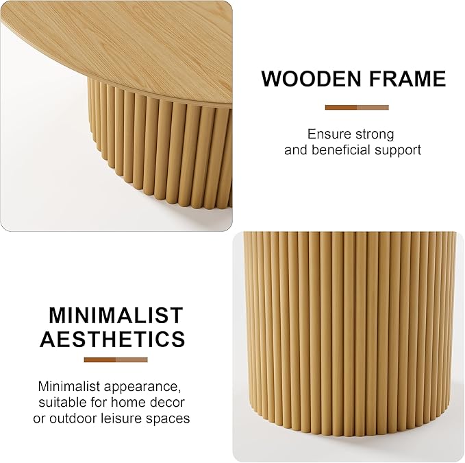 Casaphoria 46" Round Dining Table, Modern Kitchen Table for 4-6, Farmhouse Style with Undercut Edge Top & Concave Cylinder Legs, Easy Assembly for Living Room, Kitchen, Bar, Natural Wood