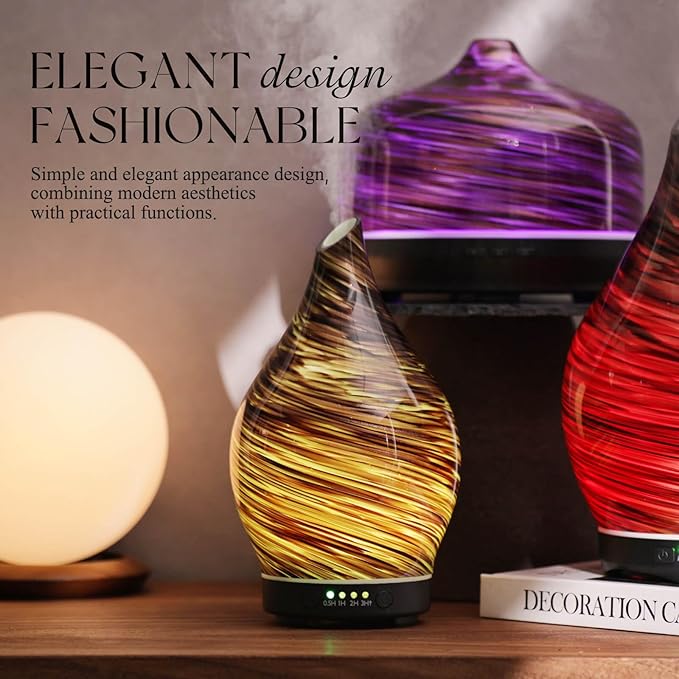 Porseme 150ml Essential Oil Diffuser Glass Color Changing Aroma Air Diffusers Aromatherapy Ultrasonic Cool Mist Humidifier 6 Running Hours Waterless Auto-Off for Sleeping Yoga Office Spa (Dark Golden)