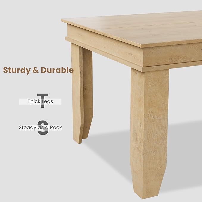 GarveeHome Farmhouse Dining Table for 6-8 People, 71" Long Natural Color Kitchen Tables with Wooden Sturdy Frame, 6 Ft Large Rectangular Dinner Table for Living Room, Kitchen, Dining Room