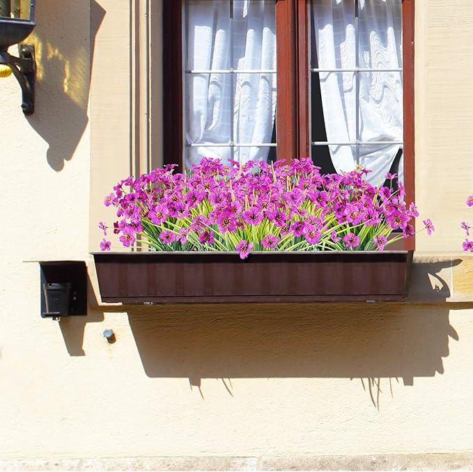30 Bundles Artificial Flowers Outdoor UV Resistant Fake Flowers No Fade Faux Plastic Plants Garden Porch Window Box Decorating(Purple)