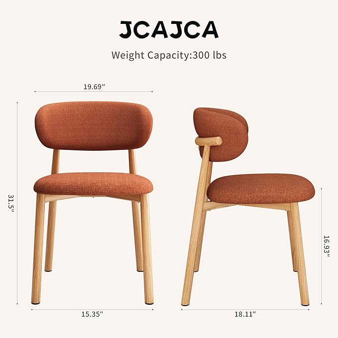 Kitchen Dining Chairs Set of 4 Modern Soft Linen Farmhouse Dining Room Chair with Metal Legs, Orange/Original