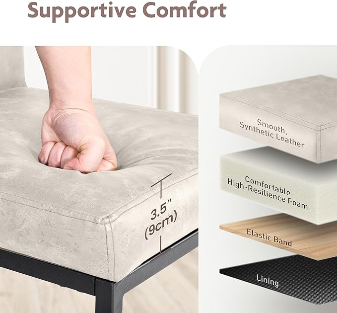 ALPHA HOME 24” Bar Stools Set of 2 Counter Height Bar Stool Pu Leather Kitchen Modern Bar Stools with Backrest Upholstered Footrest Sturdy Chromed Metal Steel Frame,Light Gray