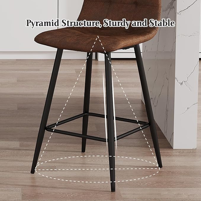 Brown Barstools Set of 2, 24.4" Counter Height Bar Stools with Back & Metal Footrest, Modern Island Chairs Set of 2 for Kitchens Island Home Bar