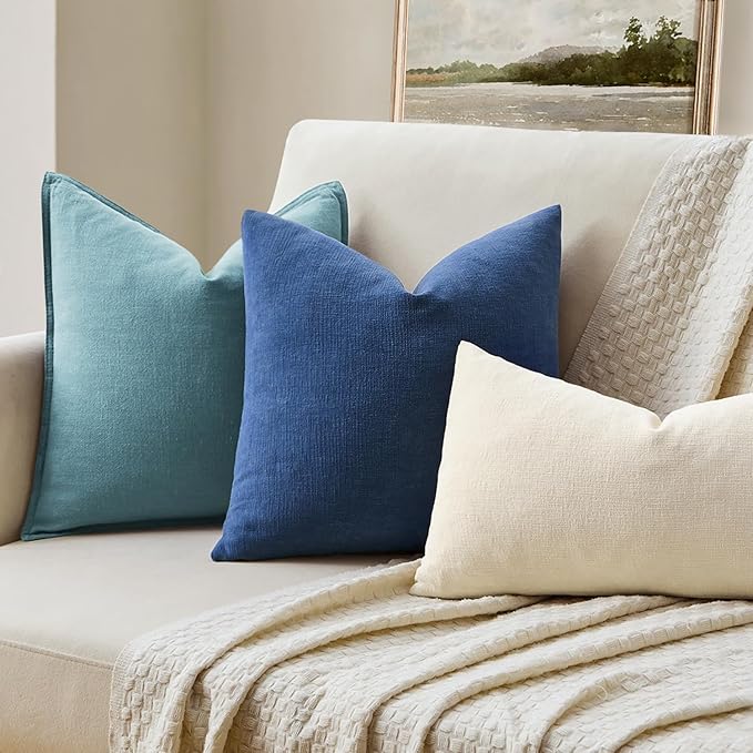 MIULEE Navy Blue Couch Pillow Covers 20x20 Inch, Set of 2 Soft Chenille Decorative Square Throw Pillow Covers Farmhouse for Sofa Living Room Bed