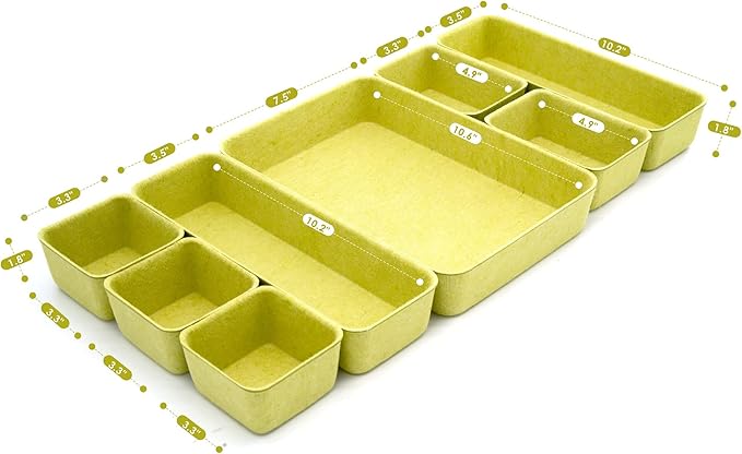 Welaxy Drawer organizers trays Felt storage bin home office Desk Minimalist Lifestyle Natural Shallow Box 8-Piece holiday gift solution (Linden green)