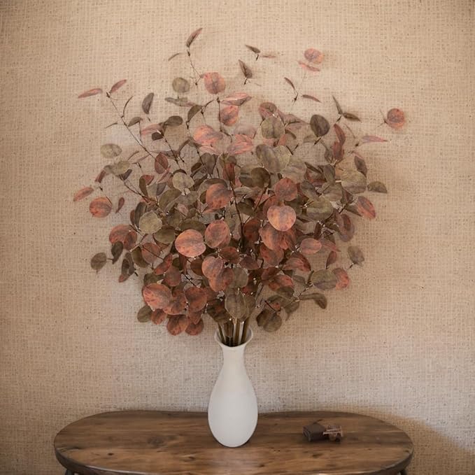 6 Pcs 27" Fall Eucalyptus Leaves Stems Faux Fall Floral Stems for Vase Silk Autumn Foliage Branches for Home Decorations Flower Arrangement Harvest Table Mixed Color