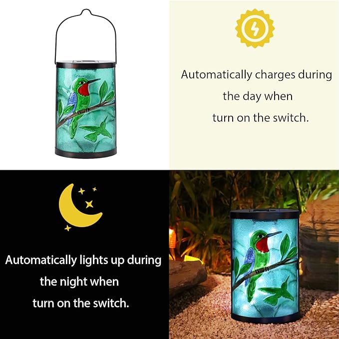 Afirst Hanging Solar Lantern Outdoor Bird Glass Lights Waterproof LED Lamp for Garden Yard Tree Desk Decor