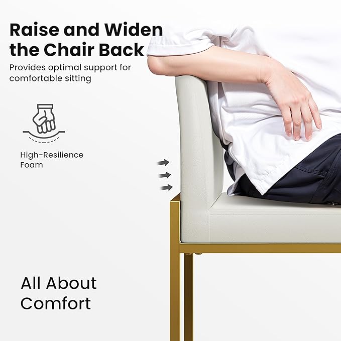 PHI VILLA Bar Stools Set of 2 - Bar Stools with Back Leather Stools for Kitchen Counter, White and Gold Counter Height Bar Stool