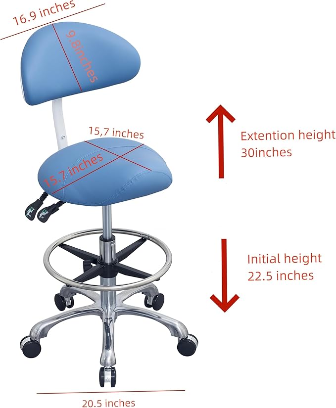 Saddle Stool Chair with Backrest and Foot Ring, Ergonomic Rolling Esthetician Seat for Salon, Tattoo Shop, Spa, Facial lash Home, Dentist Clinic, Esthetician Chair, Blue